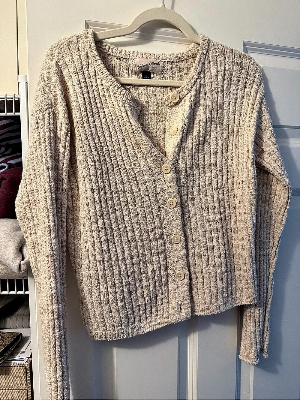 Universal Thread Knit Ribbed Cardigan Beige XL